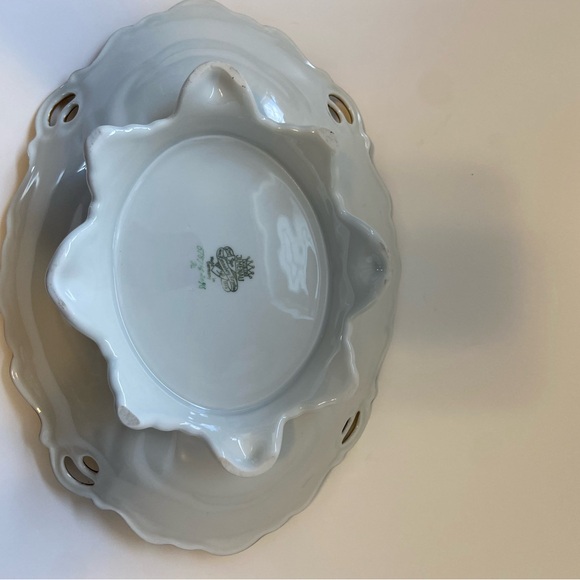 Vintage JLMeneau Graf Von Henneberg Floral & Gold Centerpiece Bowl 12" Long - Picture 12 of 16